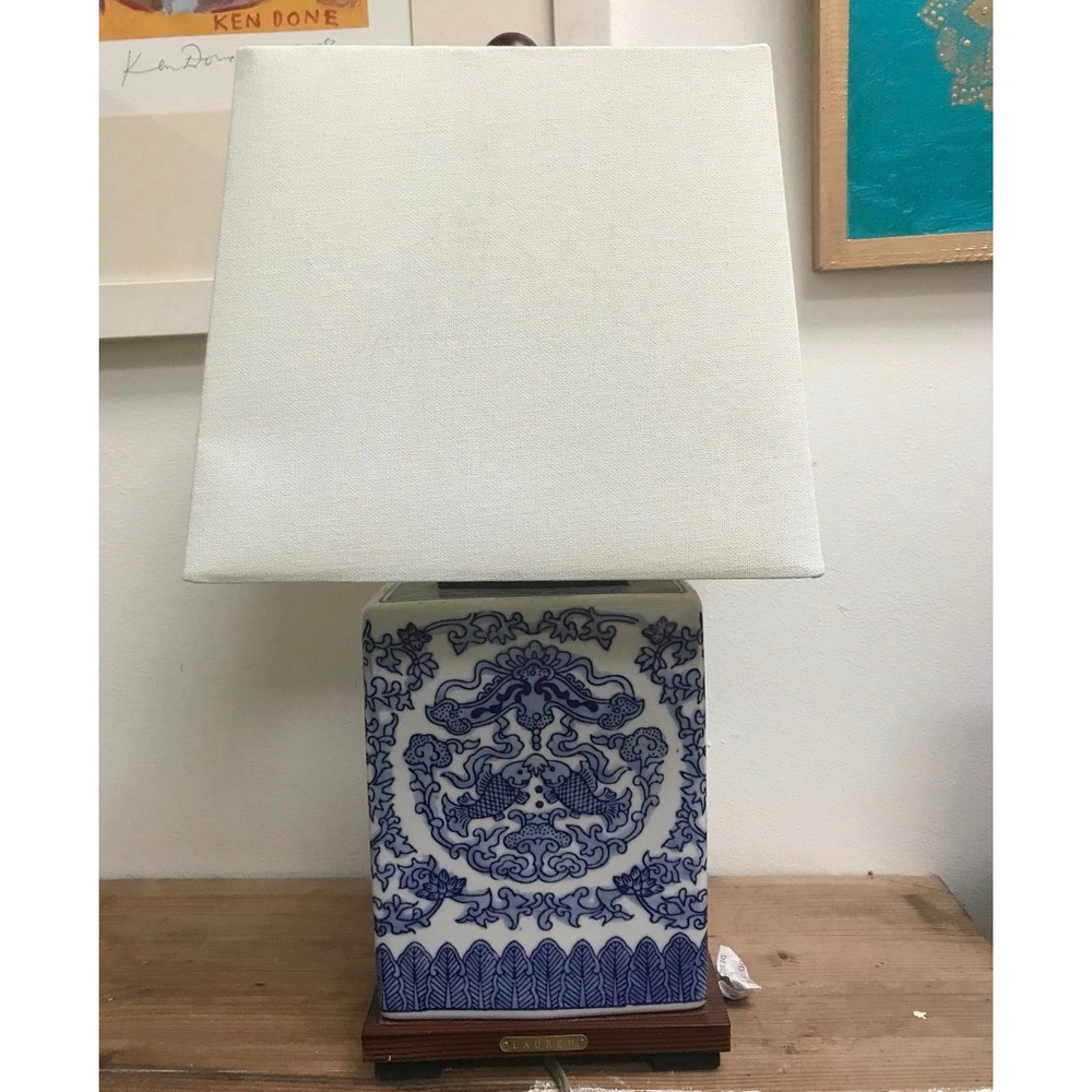 Ralph Lauren Chinsoire Koi Fish Blue White Ceramic Lamp Vintage